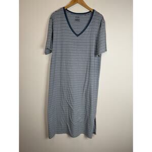 Haven Well Within Sleep Midi Dress Organic Cotton V Neck Cozy Comfy Striped M